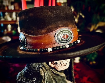 Custom Distressed  Black Gambler Style Wool Hat. “The Outlaw”
