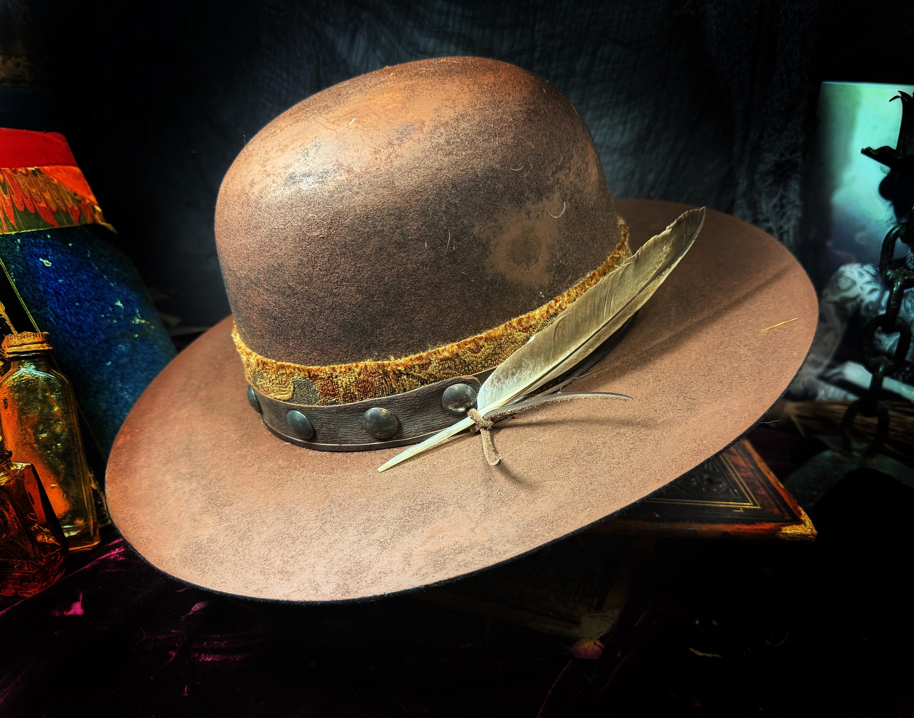 RAMBLE ON Custom Redesigned Dynafelt Open Crown Hat Open Crown Distressed Hat - Etsy main image 3
