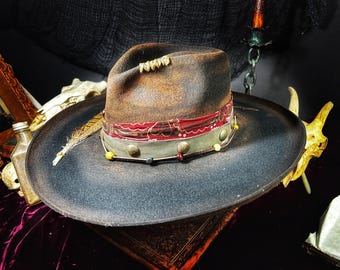 Custom Distressed Black Rancher Fedora. “The Blacksmith”