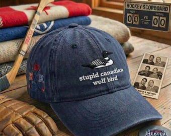 Stupid Canadian Wolf Bird Embroidered Wash Cap, Romantic LGBT Couple Gift, Vintage Adjustable Cotton Hat