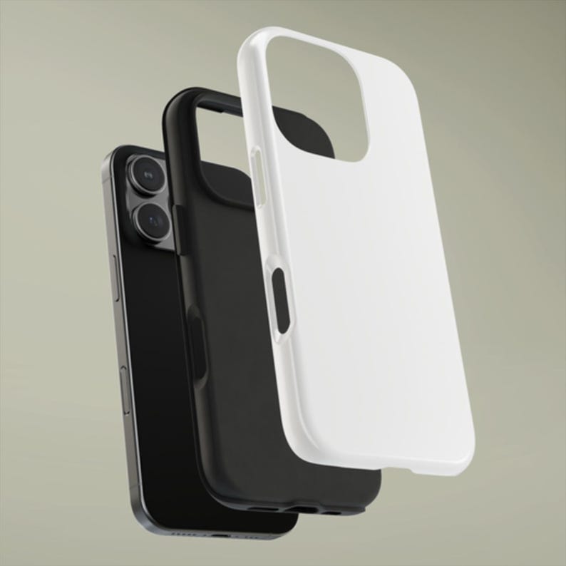 May include: A black smartphone with a black phone case and a white phone case. The phone and cases are layered, showcasing the design and fit. The cases have cutouts for the camera and buttons.