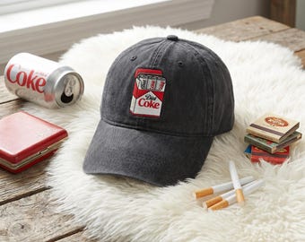 Embroidered Pass Me A Fridge Cig Hat, Funny Diet Coke Lover, Soda Box Pop Art Washed Cap, Relatable Humor Dad Hat, Caffeine Addict Gear