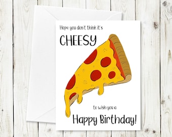 Carte imprimable d'anniversaire de pizza au fromage - téléchargement immédiat