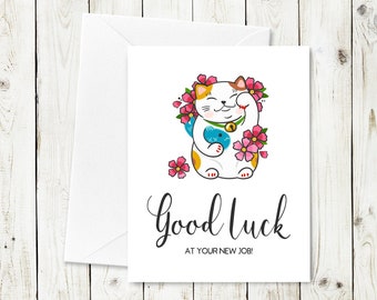 Lucky Cat Printable Good Luck Card - Téléchargement immédiat