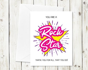 You Are A Rock Star Printable Thank You Card - Instant Download