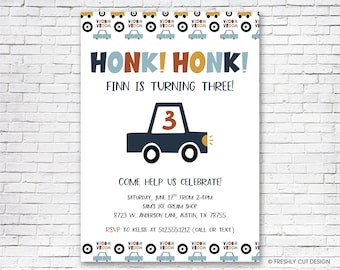 Honk! Honk! Car Birthday Invitation - Printable or Printed (w/ FREE Envelopes)