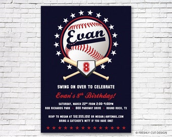 Baseball Star Birthday Party Invitation - Printable or Printed (w/ FREE Envelopes)