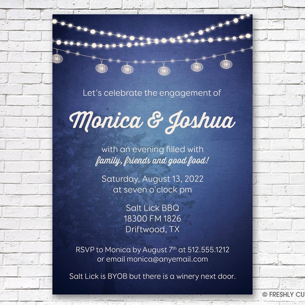 Evening Lights Engagement Invitation - Printable or Printed (with FREE Envelopes)