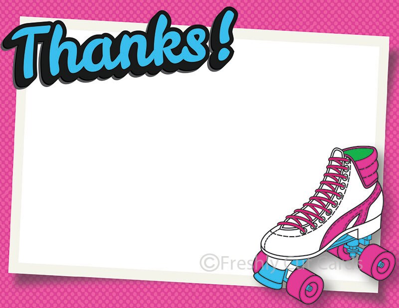 Neon Roller Skate Thank You Card Instant Download | Etsy