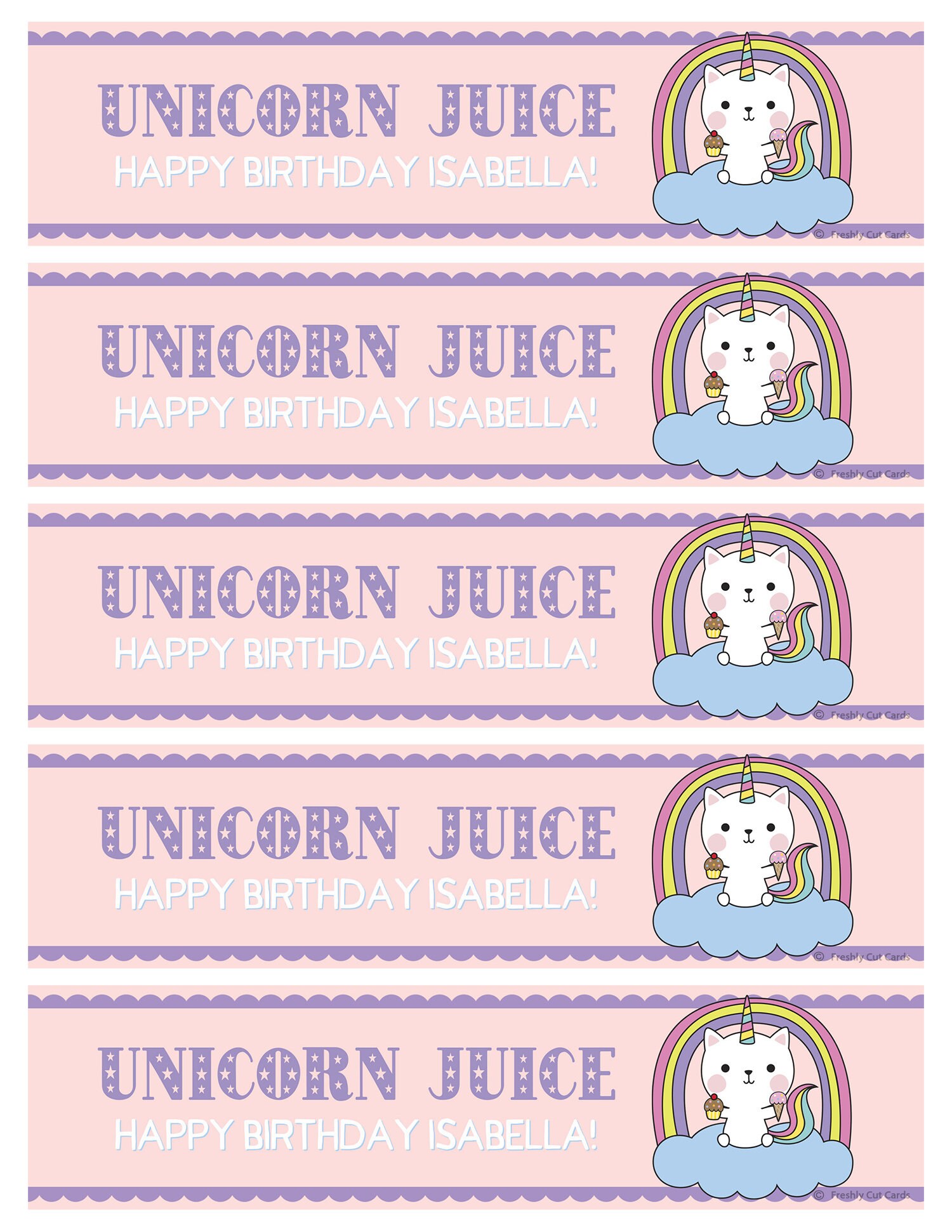 Unicorn Kitten Water Printable Bottle Labels | Etsy