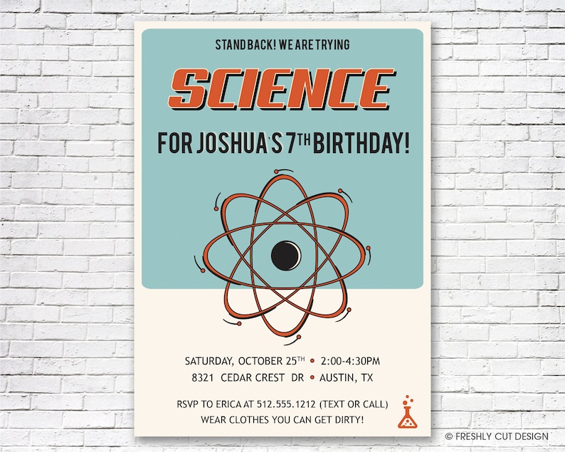 Retro Science Birthday Party Printable or Printed w/ FREE Envelopes - Etsy