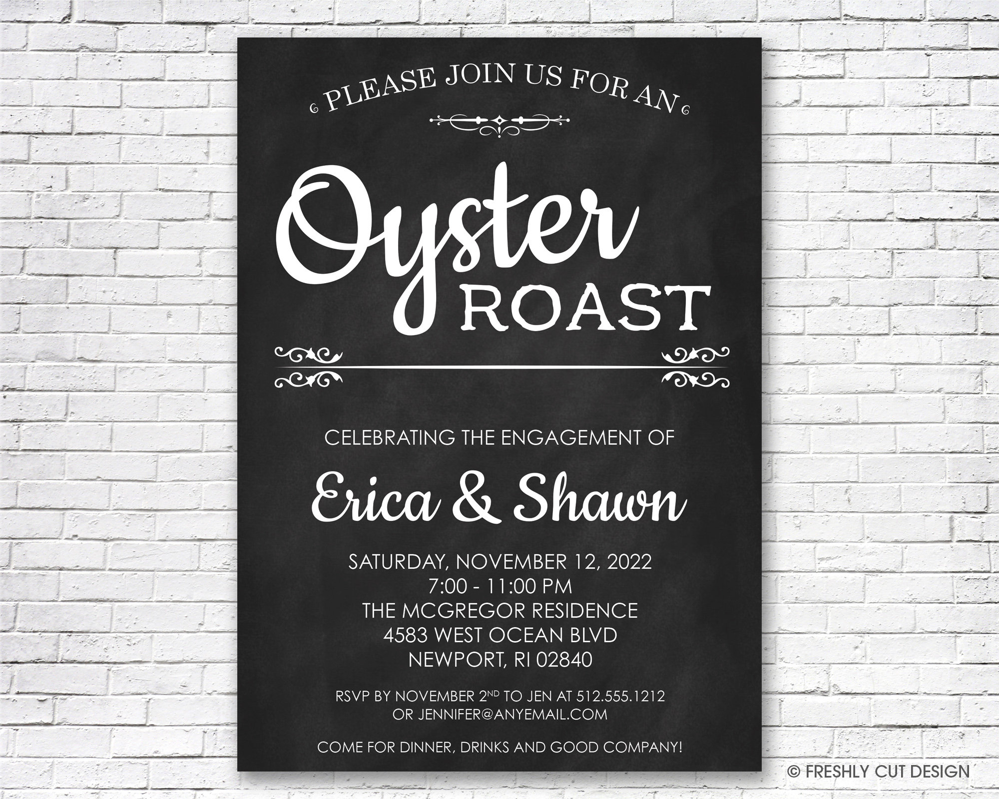 Chalkboard Oyster Roast Invitation Printable or Printed w/ FREE