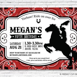 Bandana Cowgirl Invito *scegli il tuo colore* - Stampabile o Stampato (con Buste GRATIS)