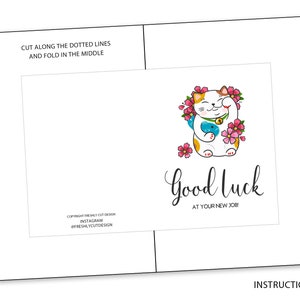 Lucky Cat Printable Good Luck Card - Instant Download - Etsy