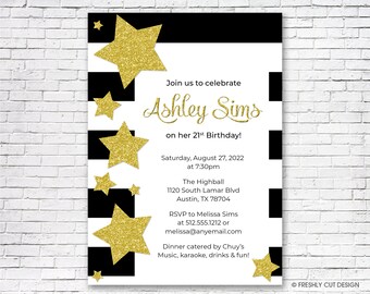 Gold Stars Birthday Invitation - Printable or Printed (w/ FREE Envelopes)