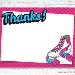 Neon Roller Skate Thank You Card - Instant Download