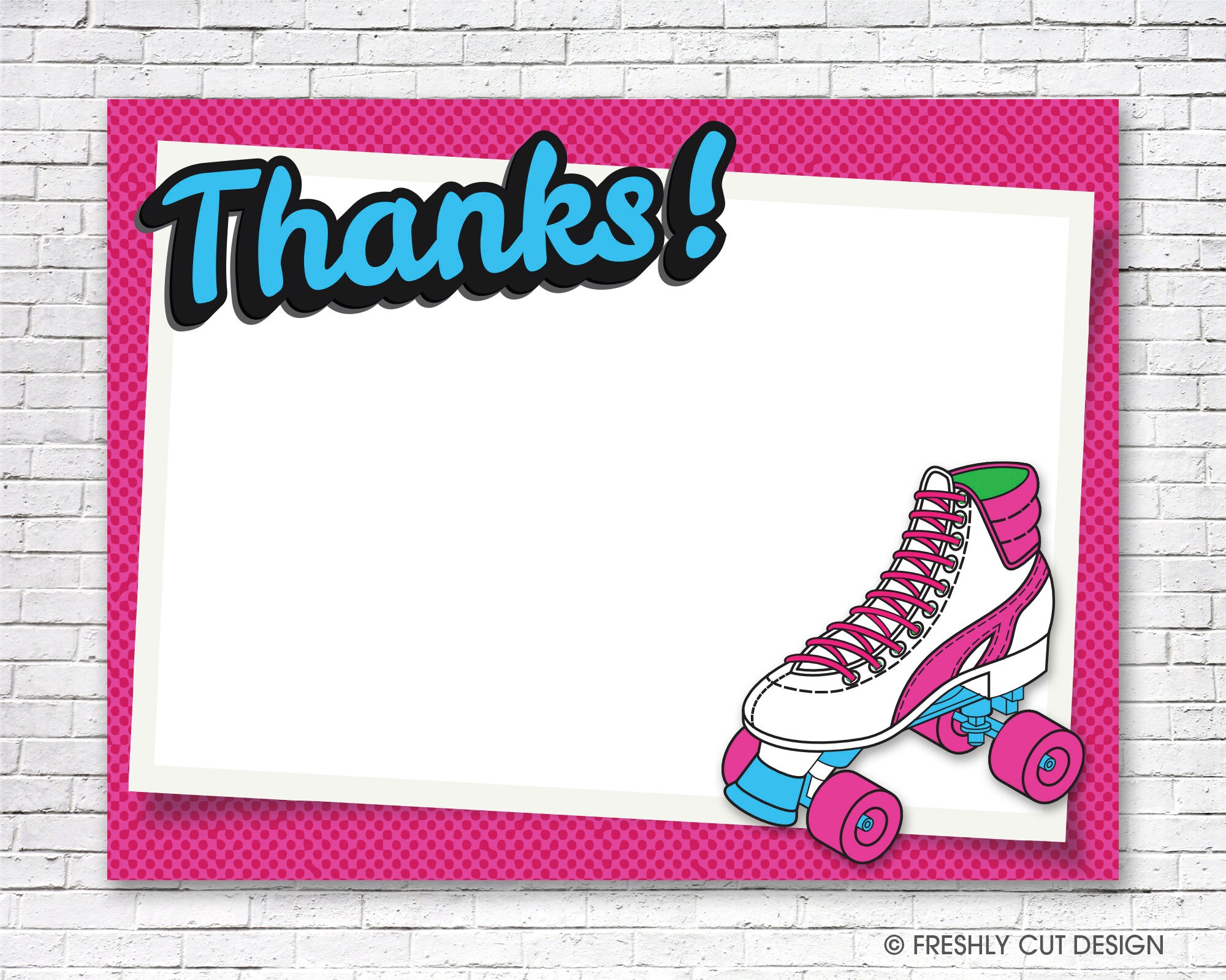 Neon Roller Skate Thank You Card Instant Download - Etsy