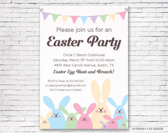 Lots of Bunnies Easter Party Invitation - Printable or Printed (w/ FREE Envelopes)