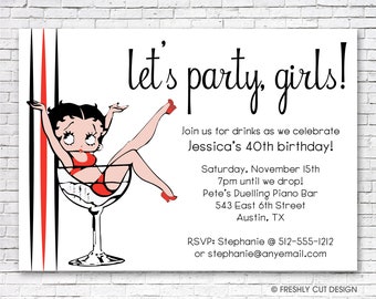 Party on with Betty Boop Invitation - Printable or Printed (w/ FREE Envelopes)