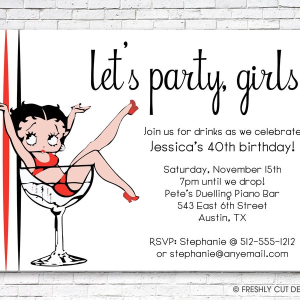 Party on with Betty Boop Invitation - Printable or Printed (w/ FREE Envelopes)