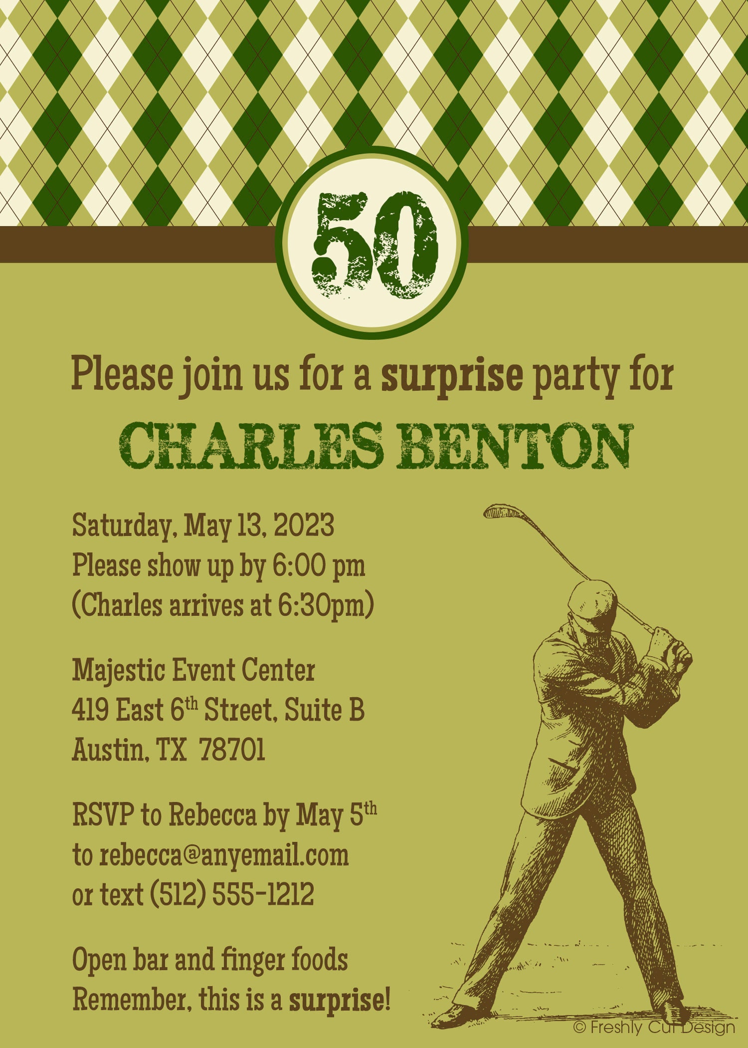 Argyle Golf Themed Invitation - Printable or Printed (w/ FREE Envelopes ...