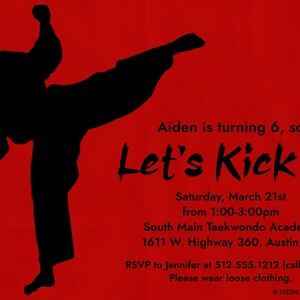 Invitación editable para fiesta de cumpleaños de karate o taekwondo / Descarga instantánea / Plantilla Corjl (5x7 pulgadas) imagen 3