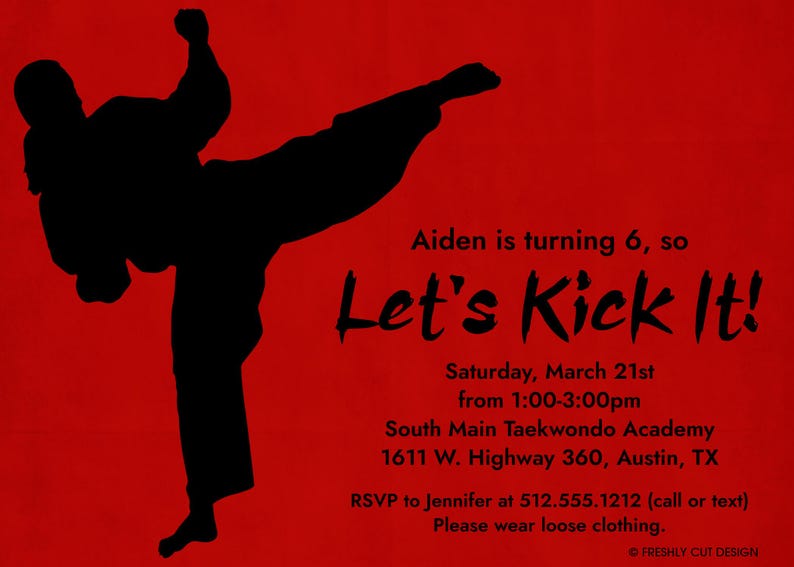 Invitación editable para fiesta de cumpleaños de karate o taekwondo / Descarga instantánea / Plantilla Corjl (5x7 pulgadas) imagen 3