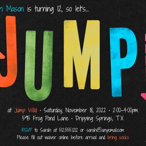 Neon Jump Trampoline Invitation - Printable or Printed (w/ FREE ...