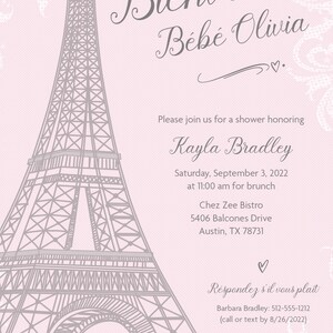 Parisienne Baby Shower Invitation Printable or Printed w/ FREE Envelopes image 2