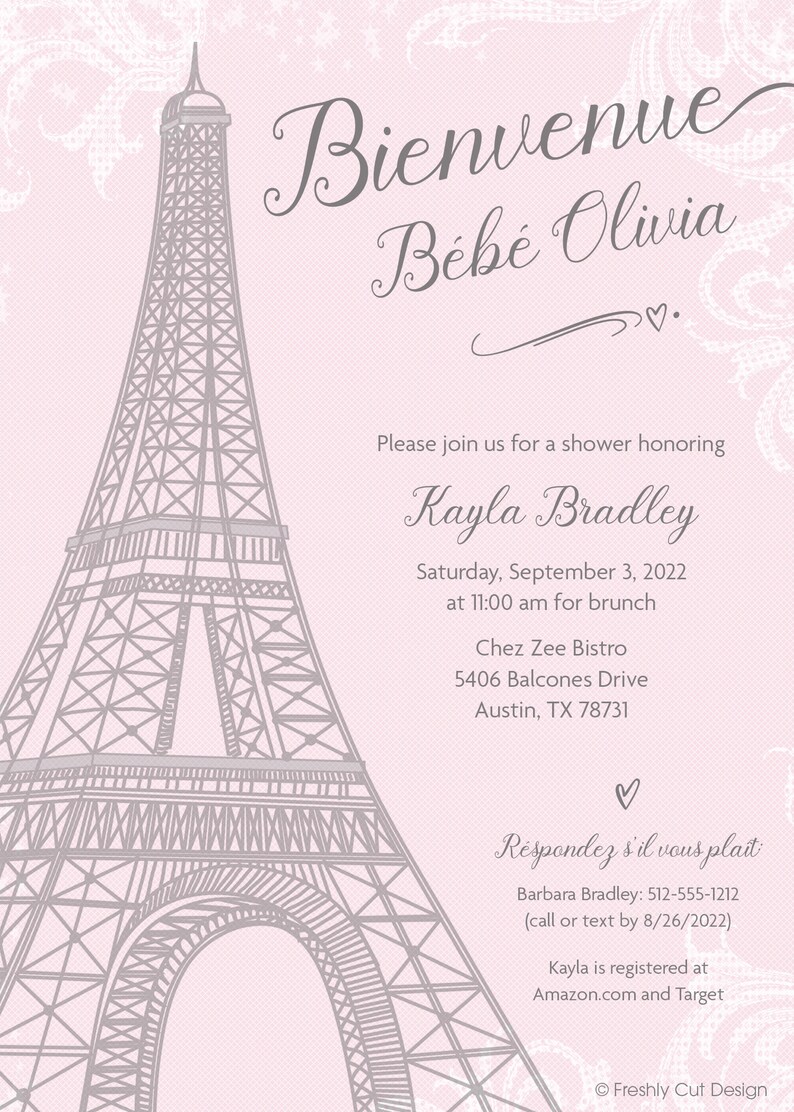 Parisienne Baby Shower Invitation Printable or Printed w/ FREE Envelopes image 2