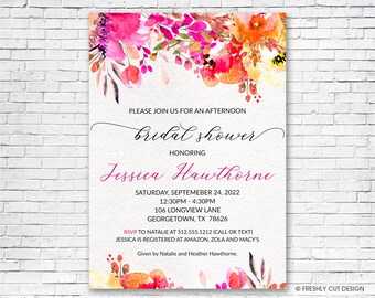 Summer Shades Watercolor Bridal Shower Invitation - Printable or Printed (w/ FREE Envelopes)