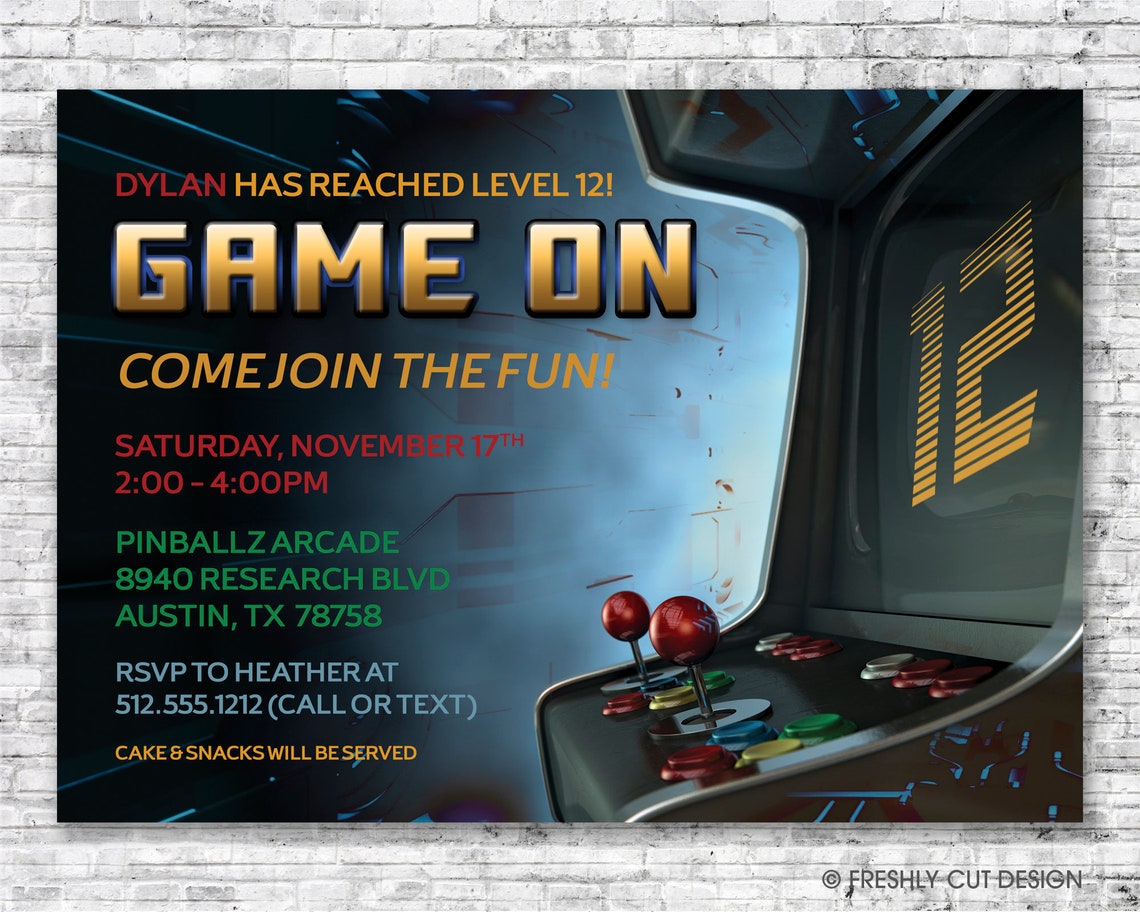 Game on Birthday Party Invitation Printable or Printed w/ FREE ...
