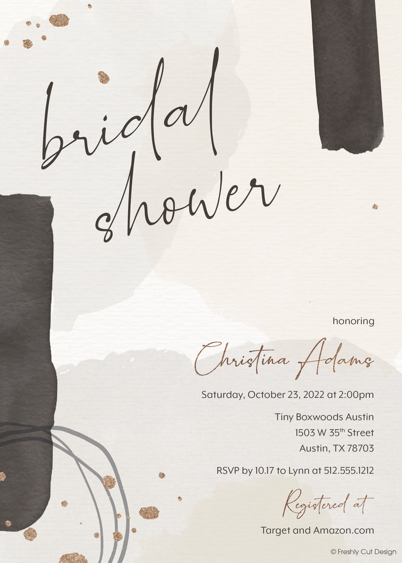 Modern Abstract Bridal Shower Invitation Printable or Printed w/ FREE Envelopes image 2