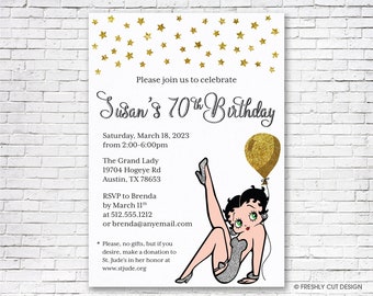 Invitation Betty Boop en argent et or - imprimable ou imprimée (avec enveloppes GRATUITES)