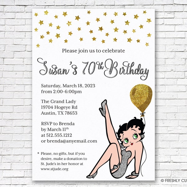 Silver and Gold Betty Boop Invitation - Printable or Printed (w/ FREE Envelopes)
