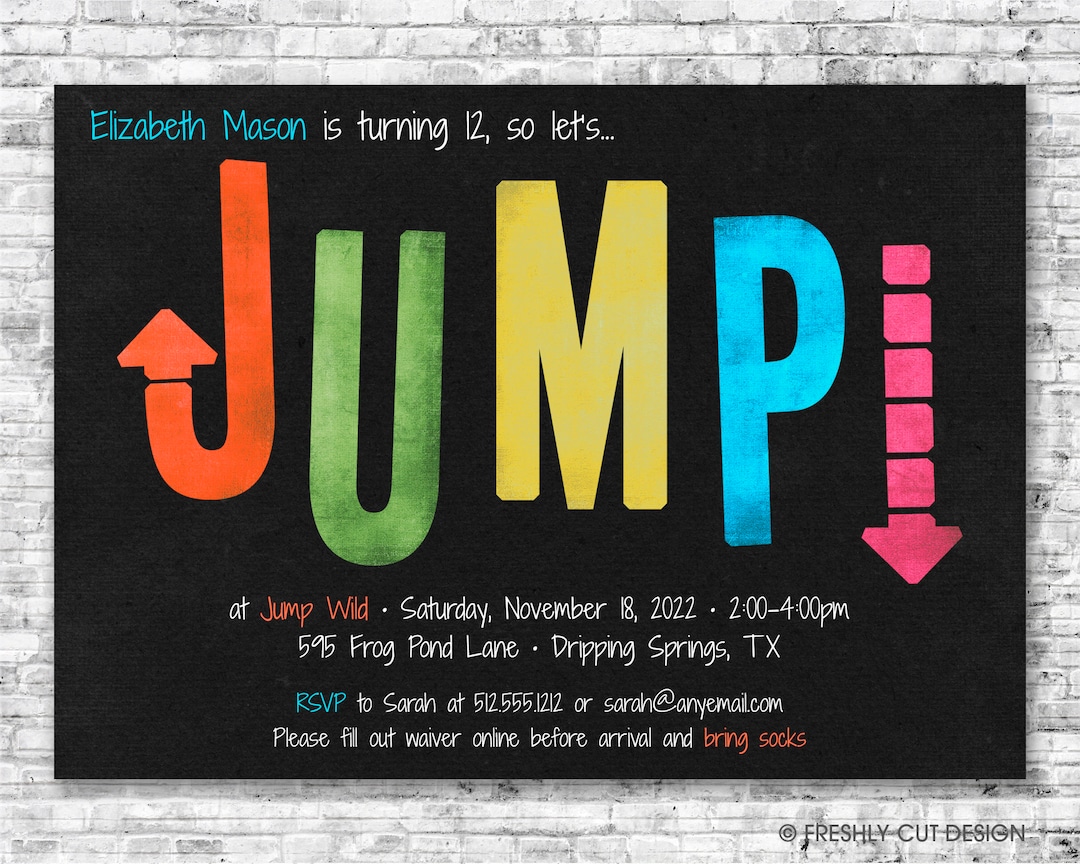 Neon Jump Trampoline Invitation - Printable or Printed (w/ FREE ...