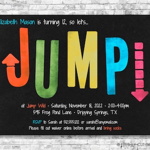 Neon Jump Trampoline Invitation - Printable or Printed (w/ FREE ...