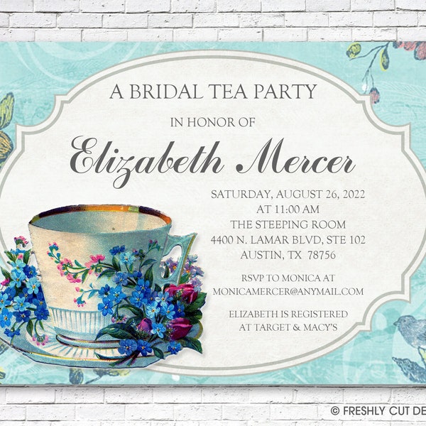 Vintage Bridal Tea Invitation - Printable or Printed (w/ FREE Envelopes)