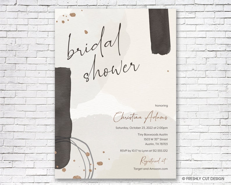 Modern Abstract Bridal Shower Invitation Printable or Printed w/ FREE Envelopes image 1