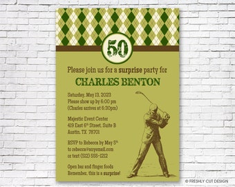 Argyle Golf Themed Invitation - Printable or Printed (w/ FREE Envelopes)