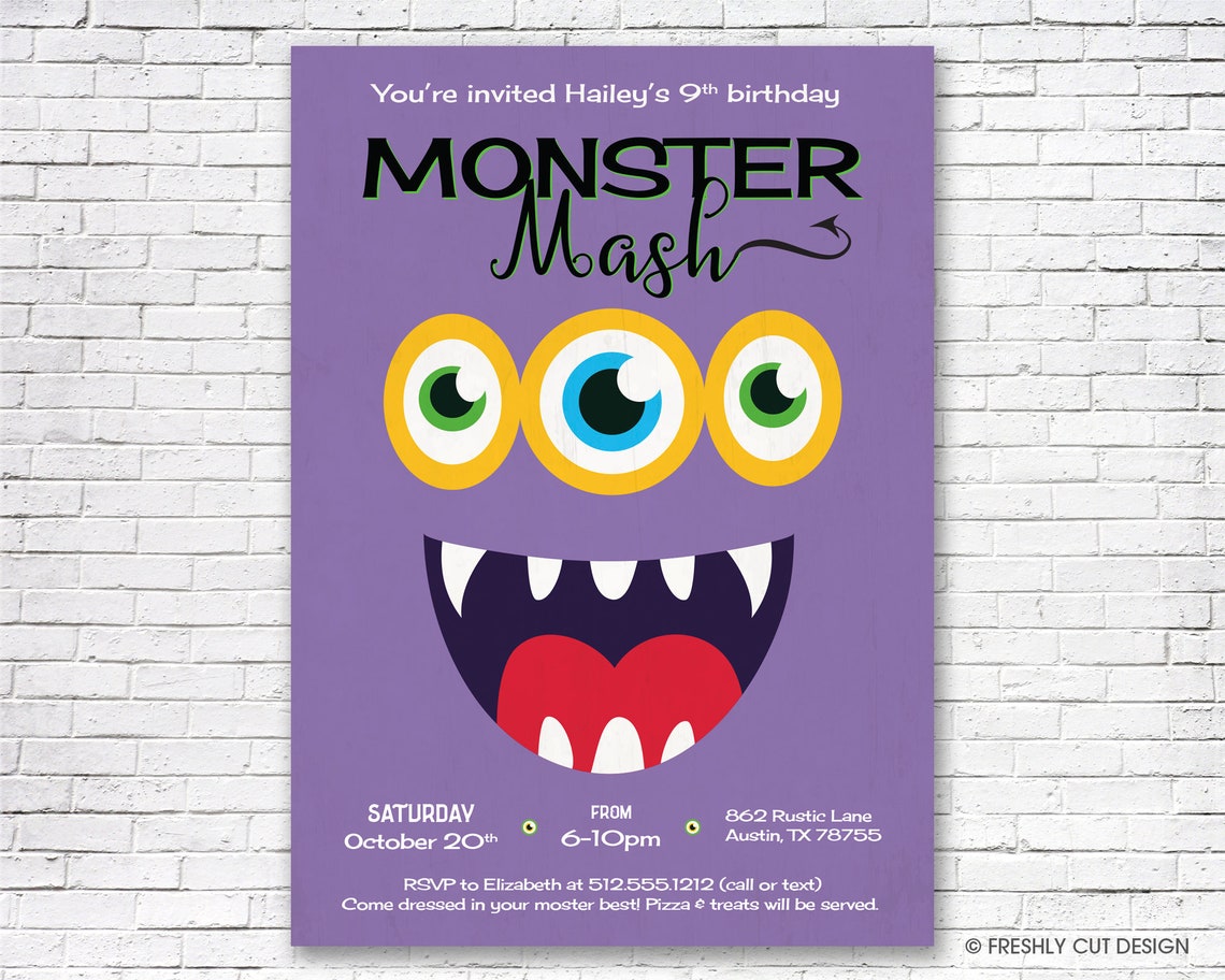 Purple Monster Mash Invitation Printable or Printed w/ FREE - Etsy