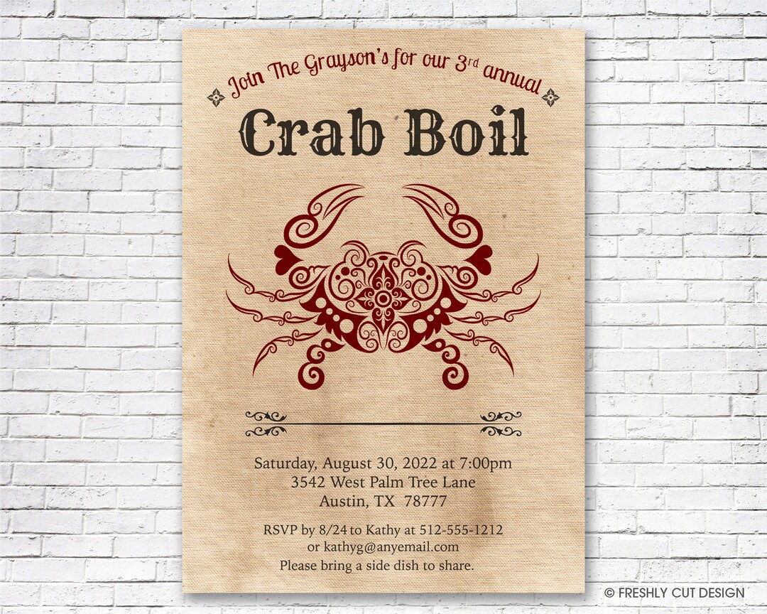 Crab Boil Invitation Printable or Printed w/ FREE Envelopes Etsy