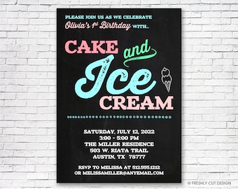 Cake and Ice Cream Chalkboard Invitation - Printable or Printed (w/ FREE Envelopes)