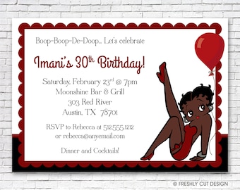 Invitation d'anniversaire afro-américaine Betty Boop - imprimable ou imprimée (avec enveloppes gratuites)