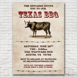 Vintage Texas BBQ Invitation Printable or Printed w/ FREE | Etsy