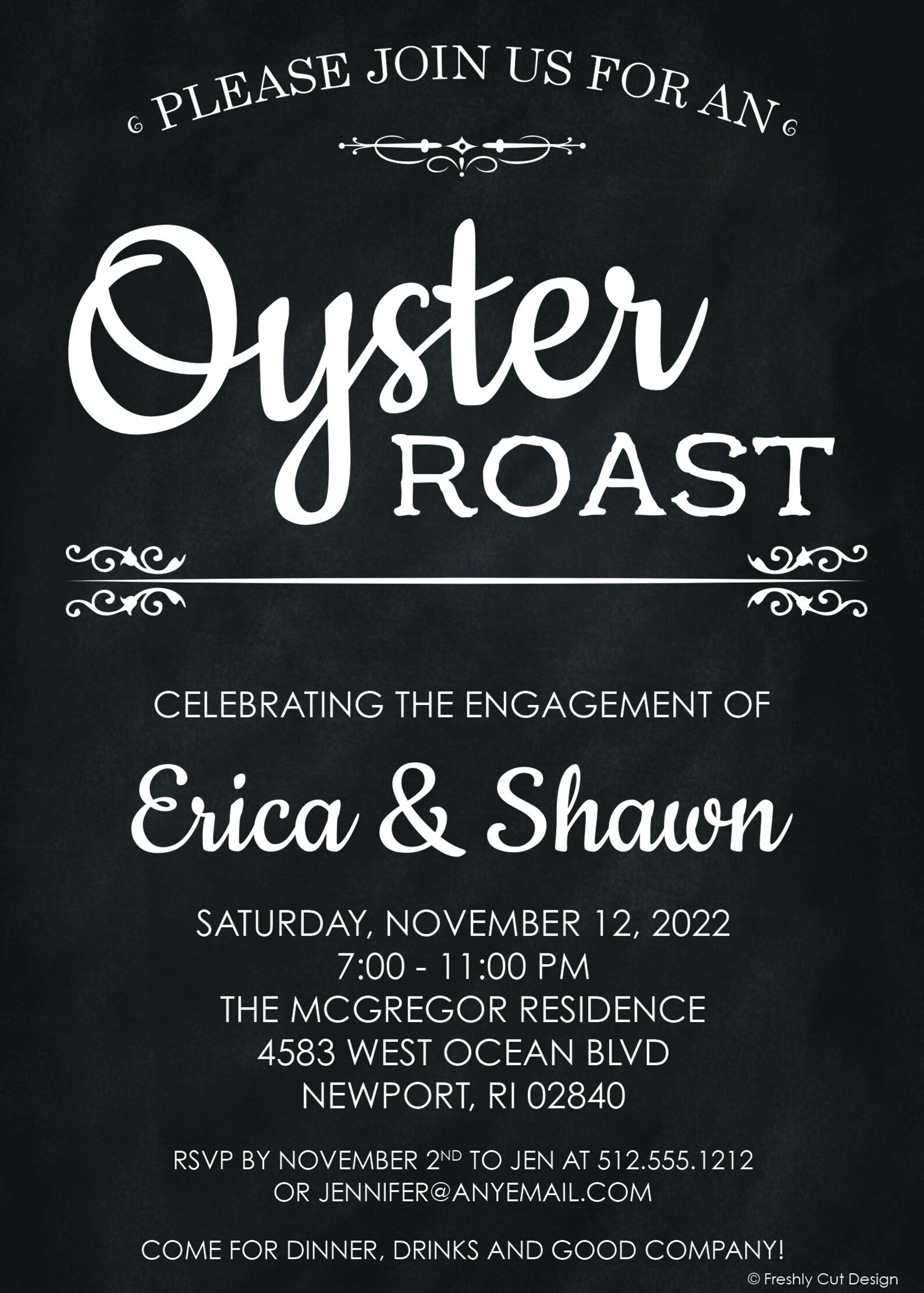 Chalkboard Oyster Roast Invitation Printable or Printed w/ FREE