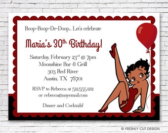 Hispanic Betty Boop Birthday Invitation - Printable or Printed (w/ FREE Envelopes)