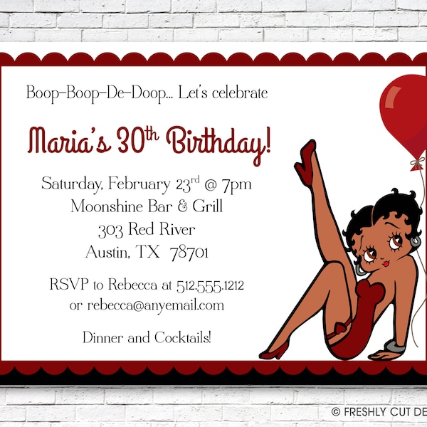 Hispanic Betty Boop Birthday Invitation - Printable or Printed (w/ FREE Envelopes)