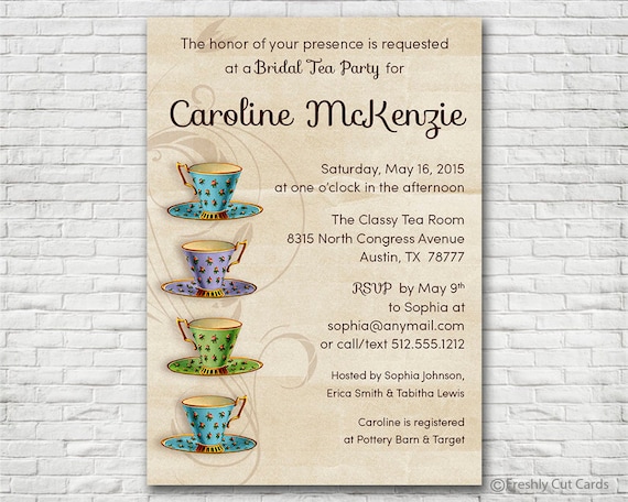 Four Pretty Teacups Bridal Tea Party Invitation - Printable or Printed (w/ FREE Envelopes) Il_570xn