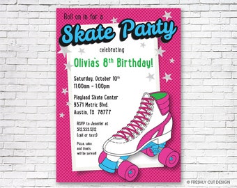Neon Roller Skating Party - Printable or Printed (w/ FREE Envelopes)